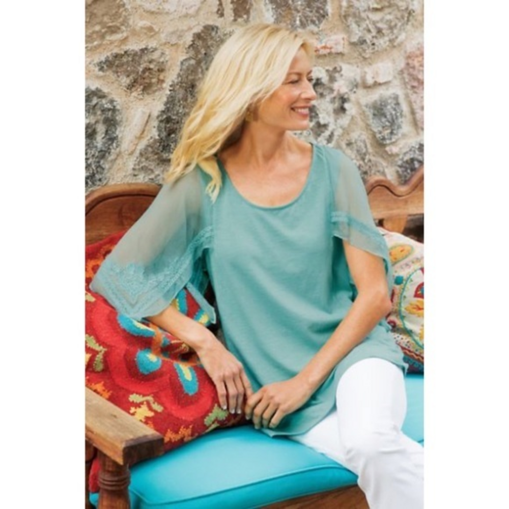 soft surroundings sheer cupro chiffon sleeves top small